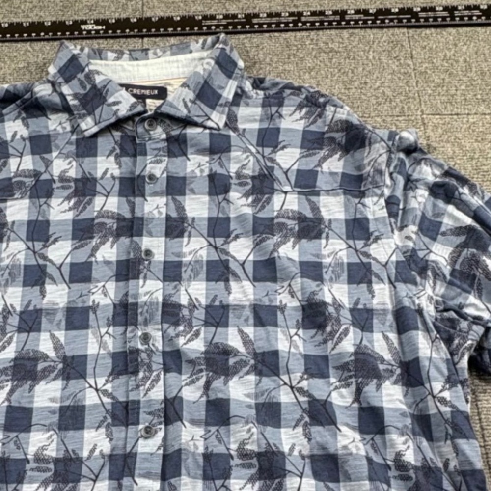 Cremieux Mens XXL Blue Plaid Botanical Print Cotton Button Down Long Sleeve